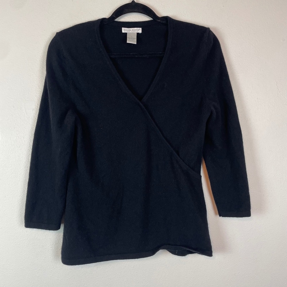 Daniel‎ Bishop Black 100% Cashmere Faux Wrap Style V Neck Sweater Top Womens L